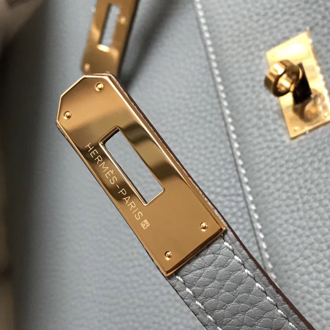 H**mes kelly 32cm retourne bag in blue lin clemence leather