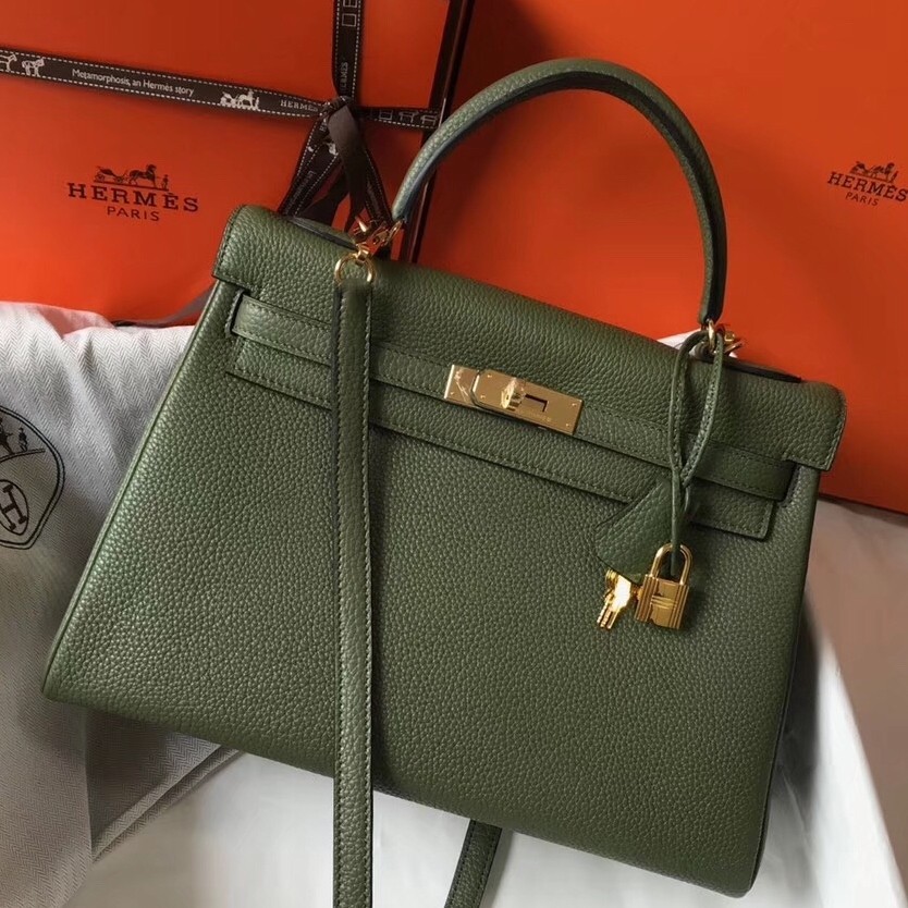 H**mes kelly 32cm retourne bag in canopee clemence leather