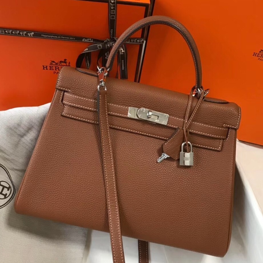 H**mes kelly 32cm retourne bag in gold clemence leather