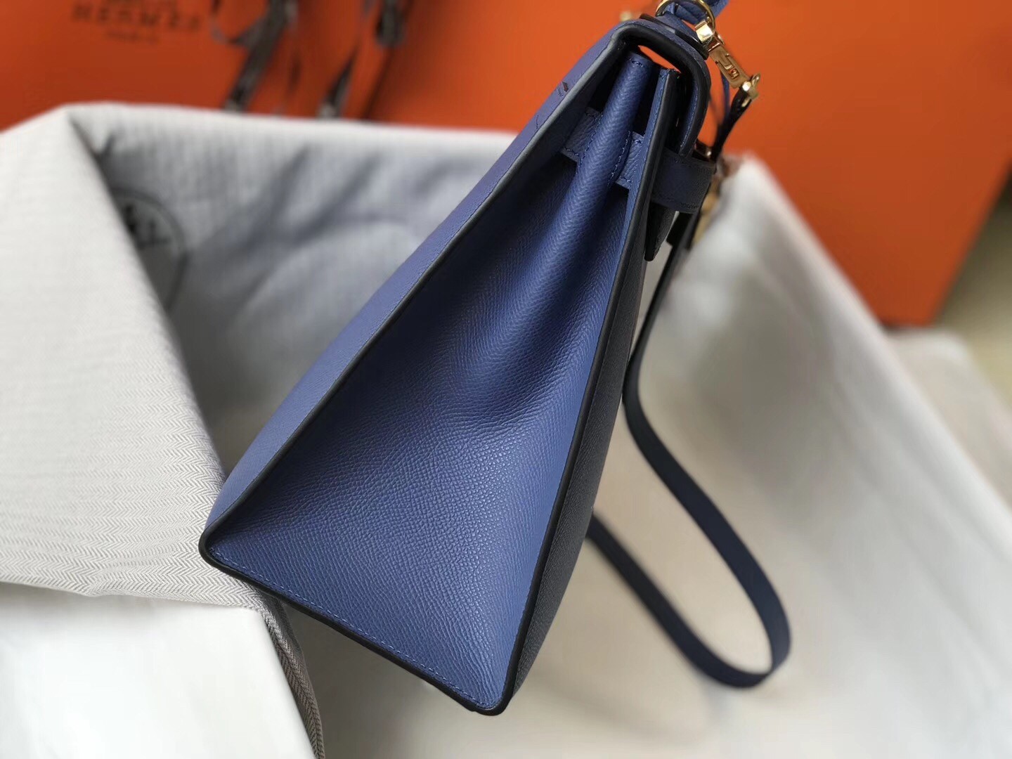 H**mes kelly 32cm sellier bag in blue agate epsom leather