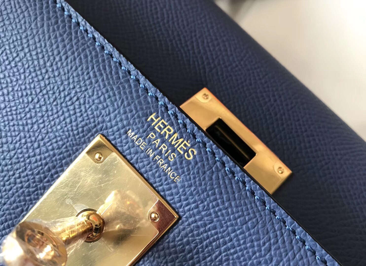 H**mes kelly 32cm sellier bag in blue agate epsom leather