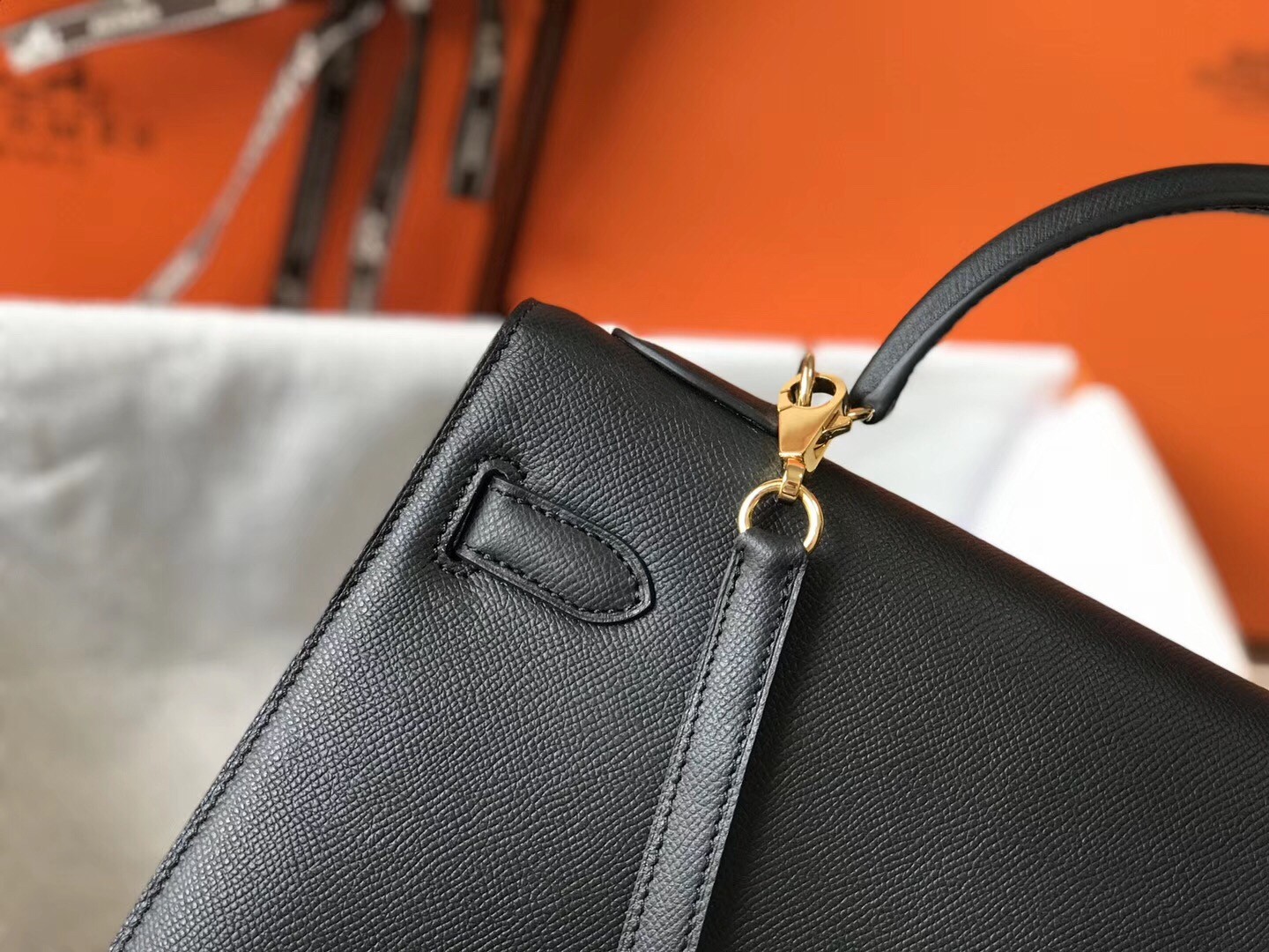 H**mes kelly 32cm sellier bag in black epsom leather