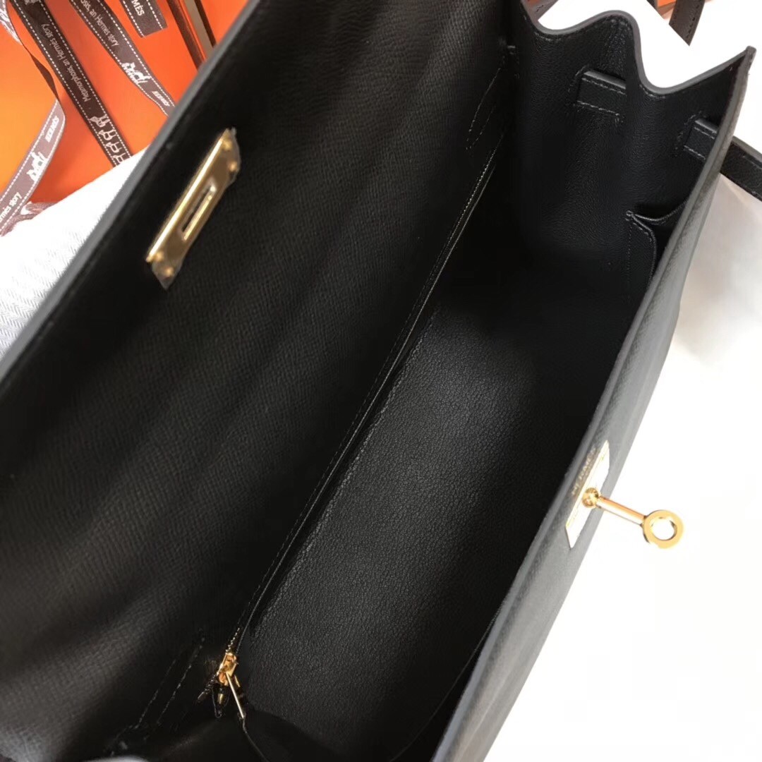 H**mes kelly 32cm sellier bag in black epsom leather
