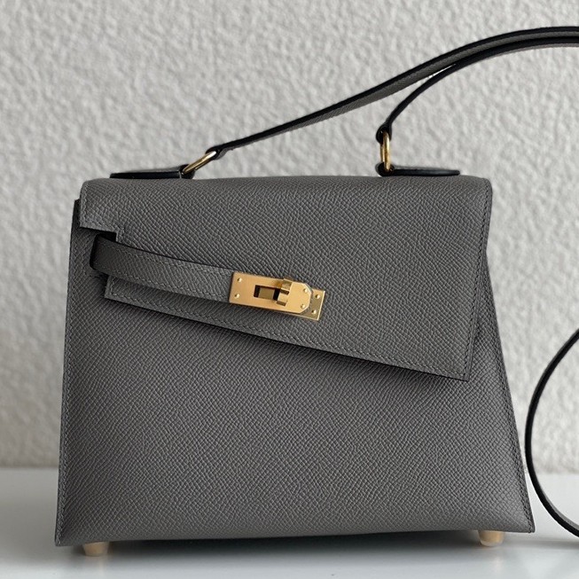 H**mes kelly en desordre 20 handmade bag in etain epsom calfskin