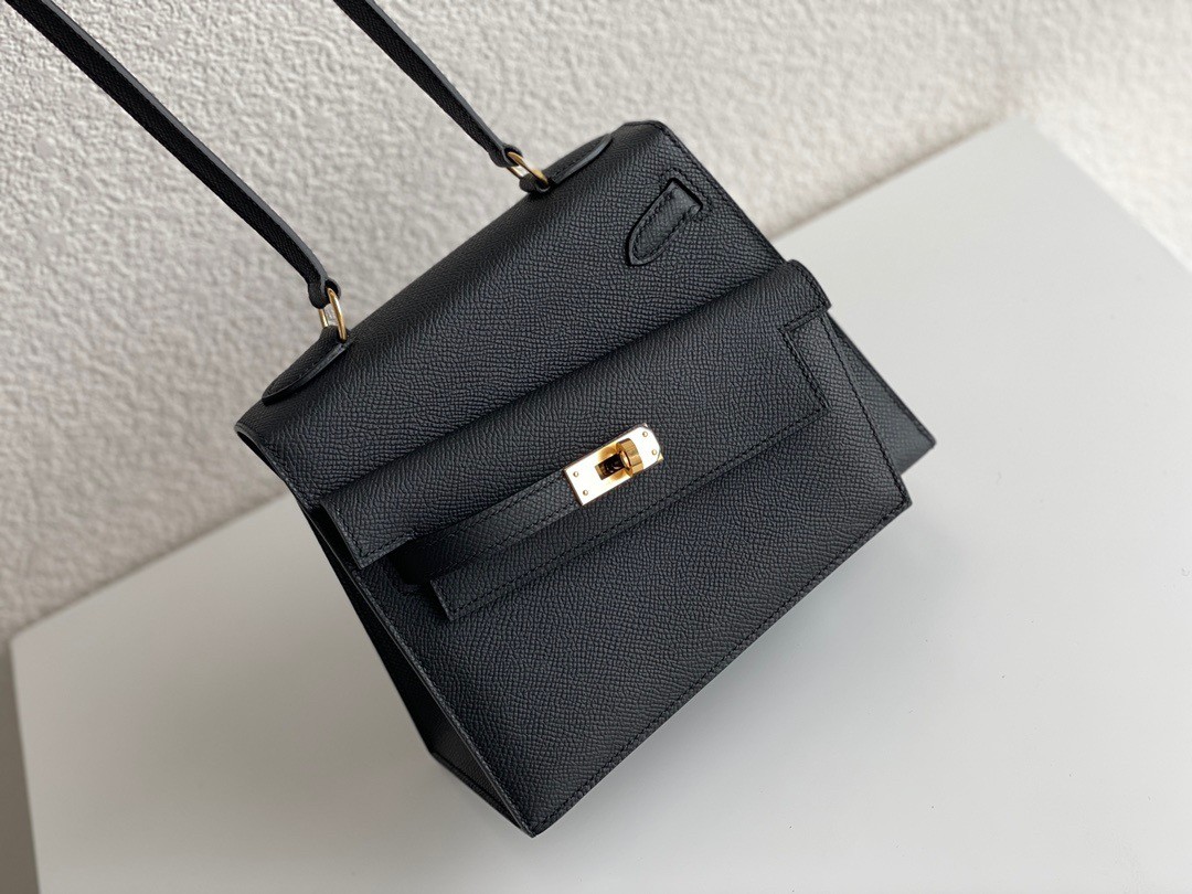 H**mes kelly en desordre 20 handmade bag in black epsom calfskin