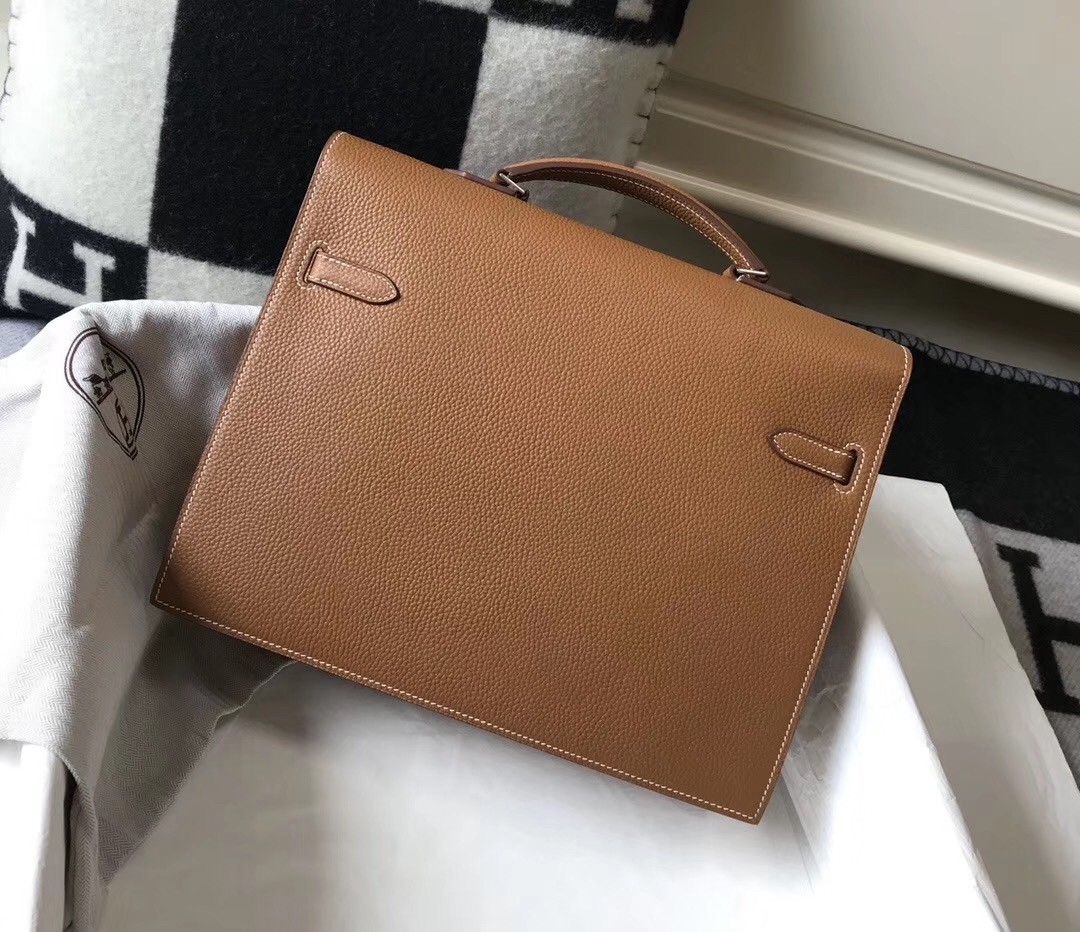 H**mes kelly depeche 34 briefcase in brown calfskin