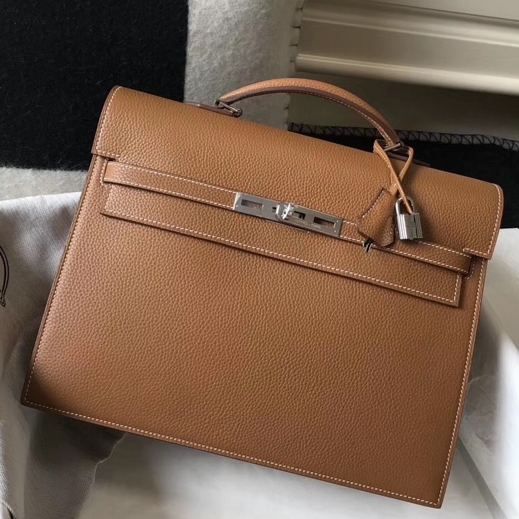 H**mes kelly depeche 34 briefcase in brown calfskin