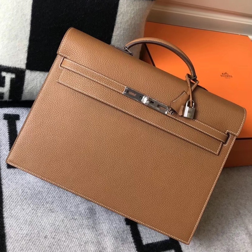 H**mes kelly depeche 38 briefcase in brown calfskin
