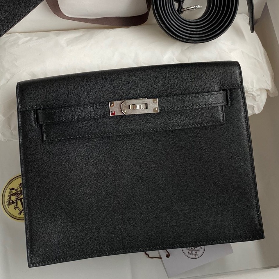 H**mes kelly danse ii handmade bag in black evercolor calfskin