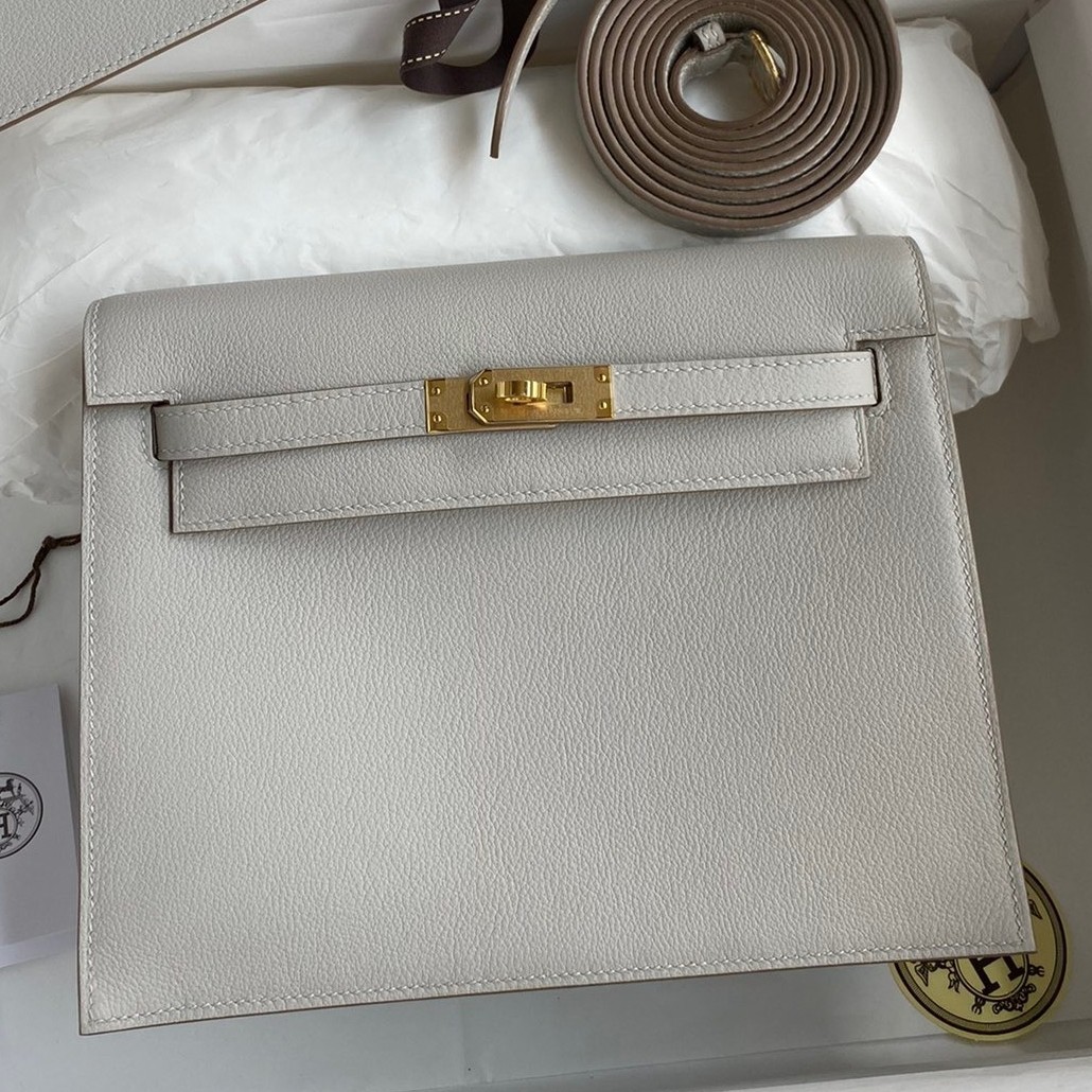 H**mes kelly danse ii handmade bag in pearl grey evercolor calfskin