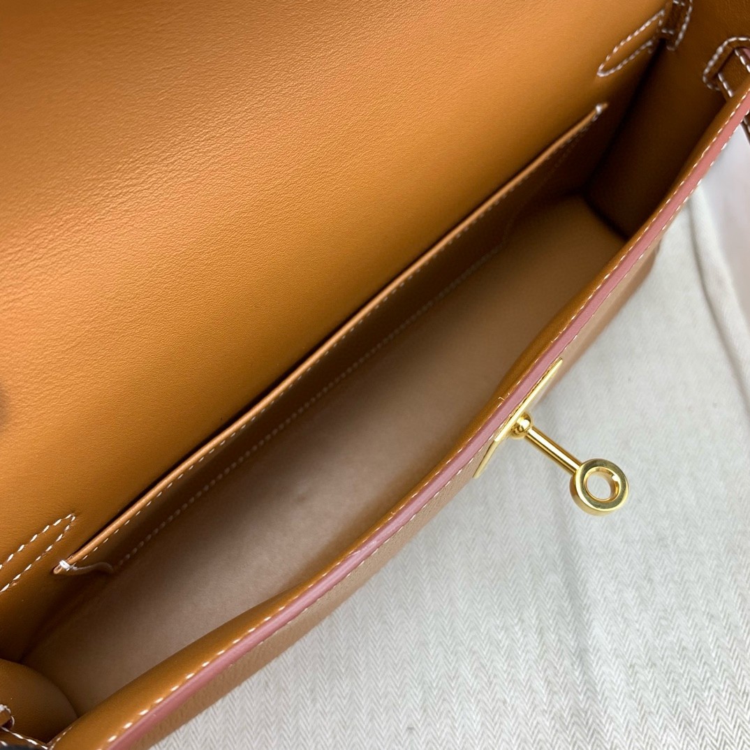 H**mes kelly elan handmade bag in gold chevre mysore leather
