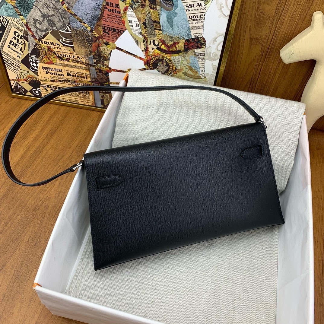 H**mes kelly elan handmade bag in black epsom leather