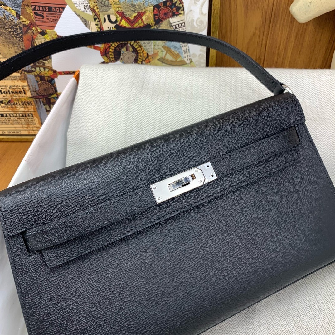 H**mes kelly elan handmade bag in black epsom leather
