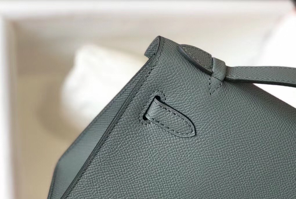H**mes kelly pochette bag in vert amande epsom leather