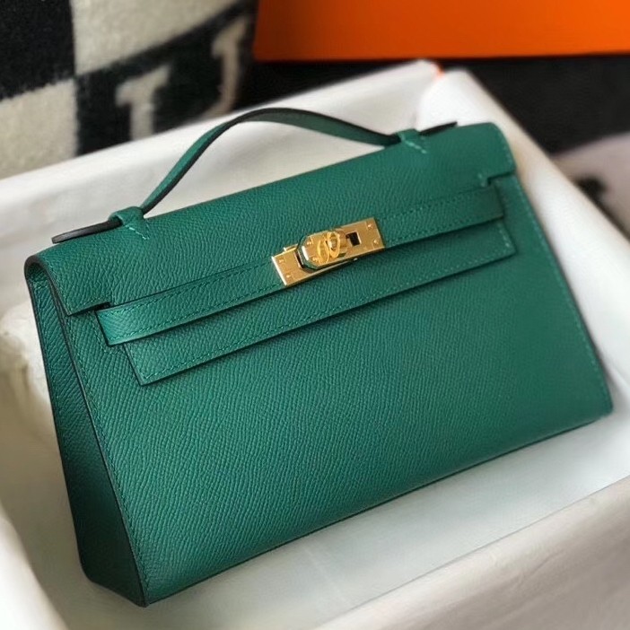 H**mes kelly pochette bag in vert veronese epsom leather