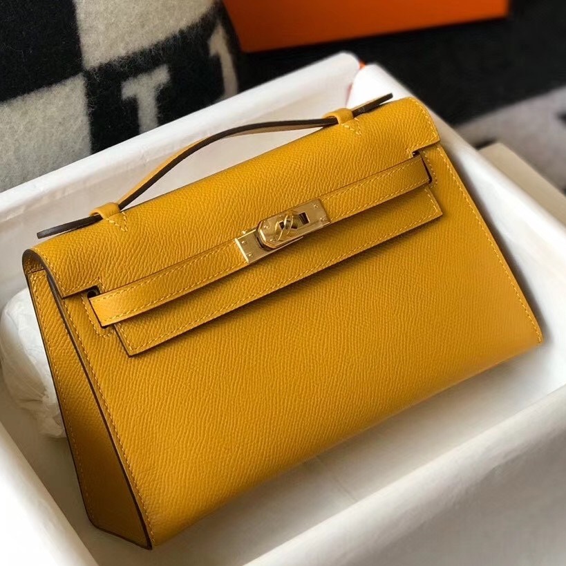 H**mes kelly pochette bag in yellow epsom leather