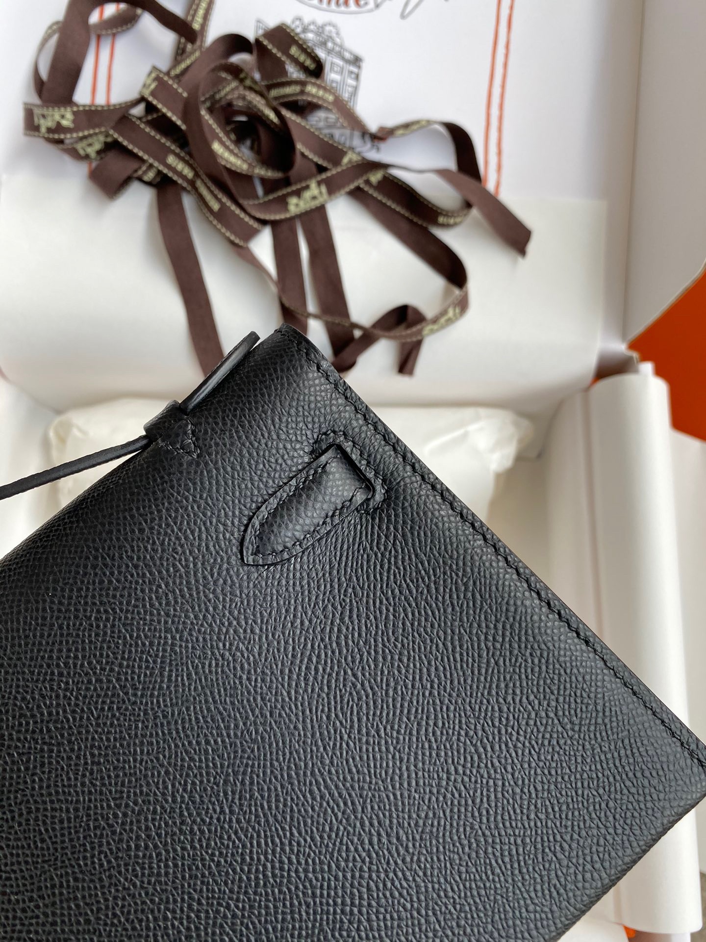 H**mes kelly pochette handmade bag in black epsom calfskin