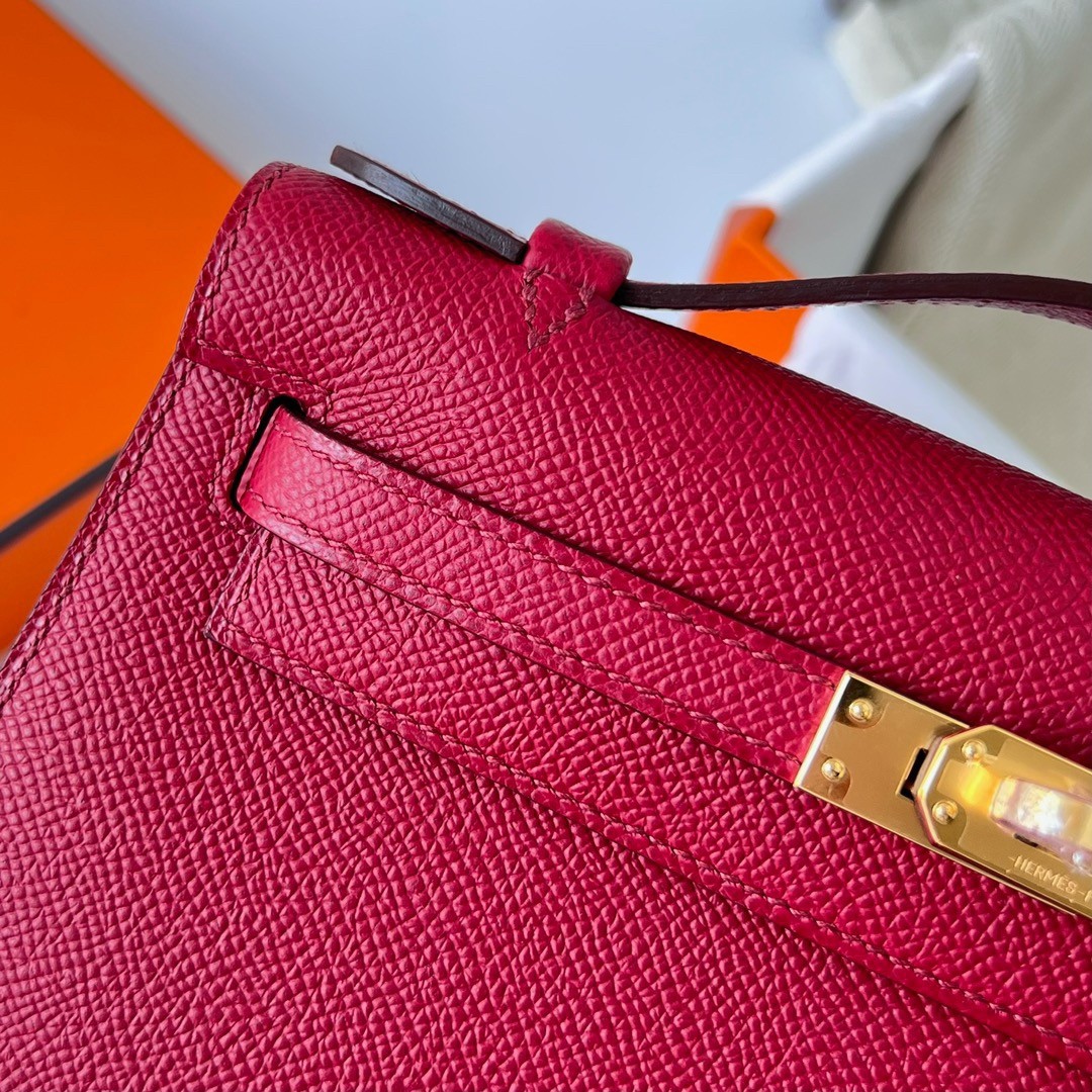 H**mes kelly pochette handmade bag in rouge grenat epsom calfskin