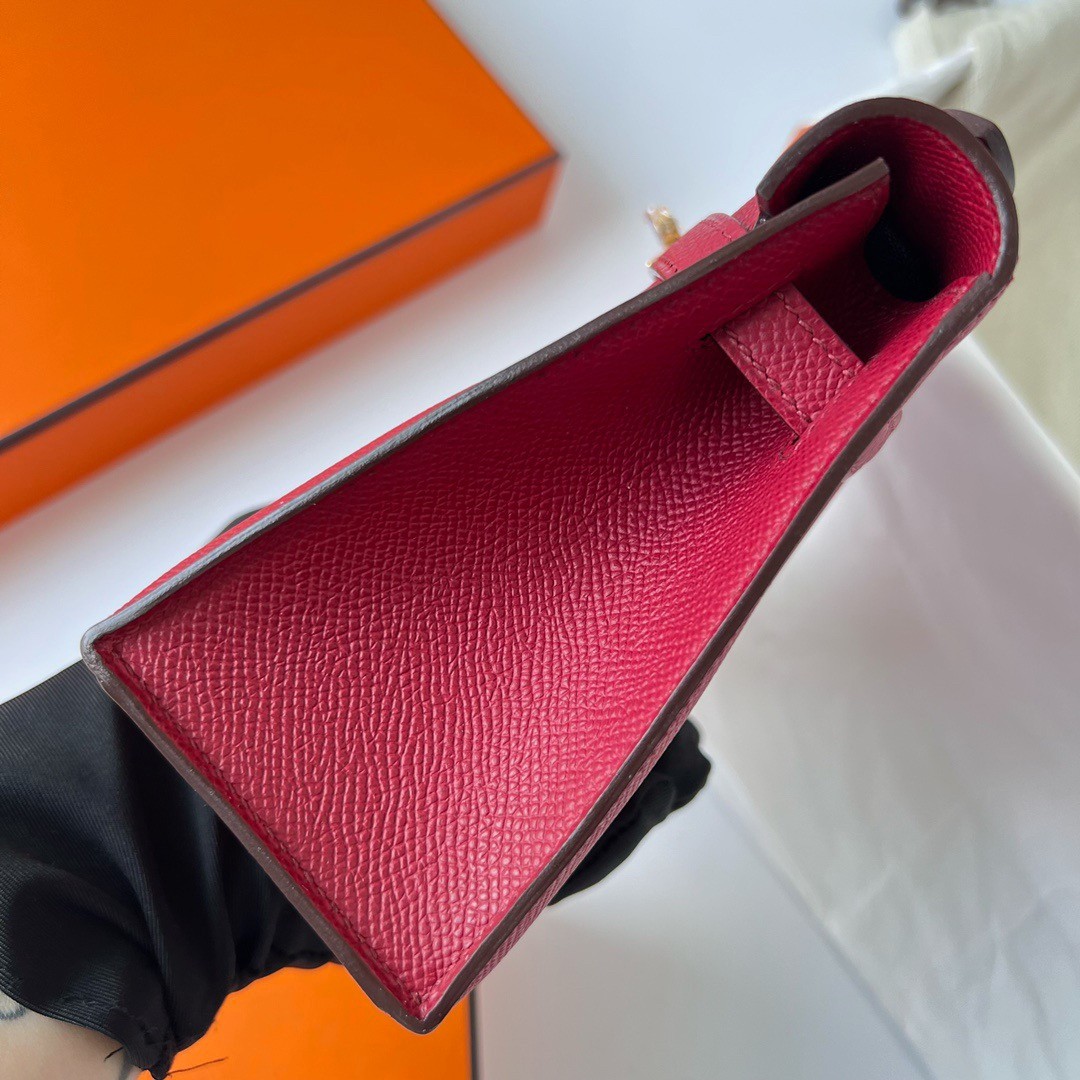 H**mes kelly pochette handmade bag in rouge grenat epsom calfskin