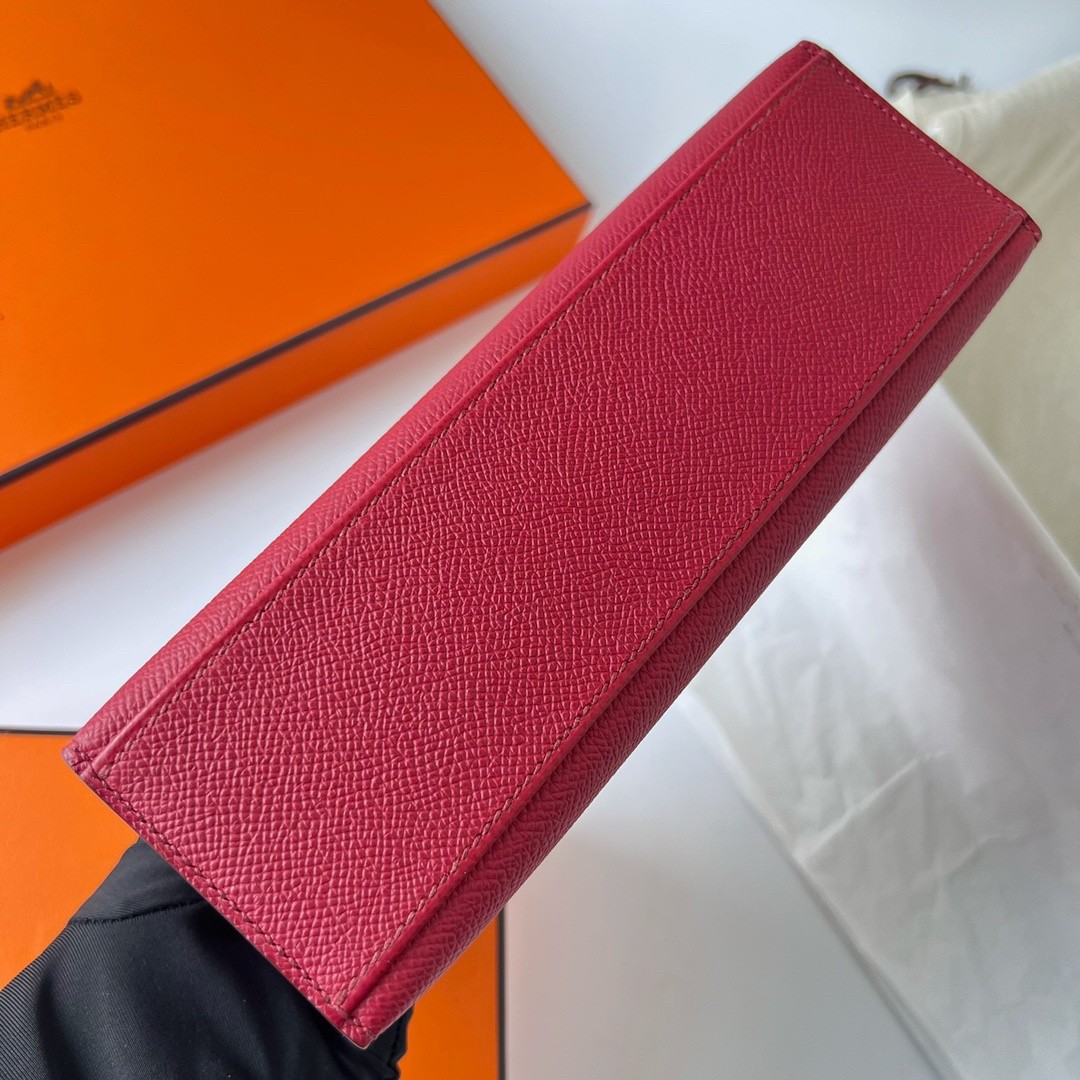 H**mes kelly pochette handmade bag in rouge grenat epsom calfskin