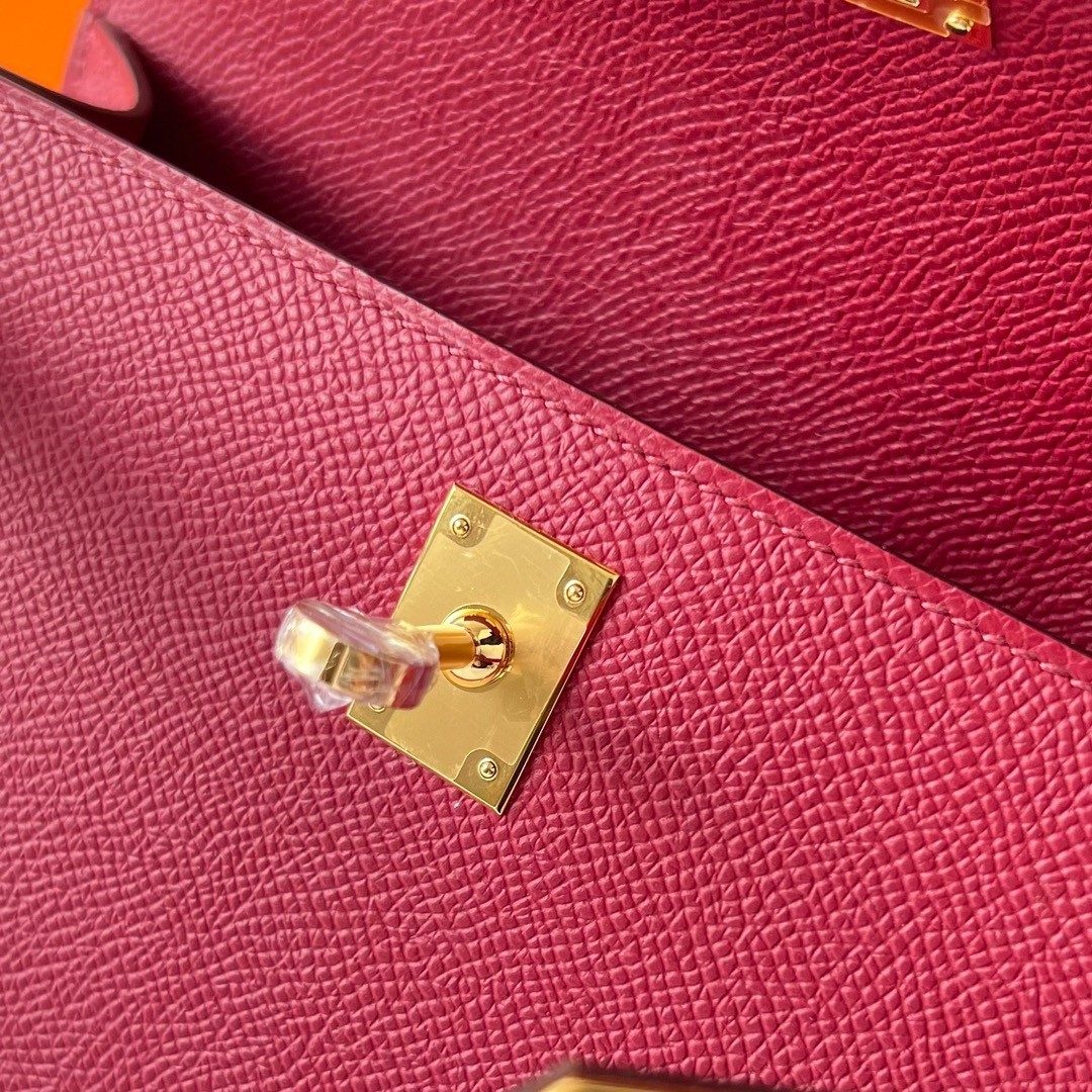 H**mes kelly pochette handmade bag in rouge grenat epsom calfskin