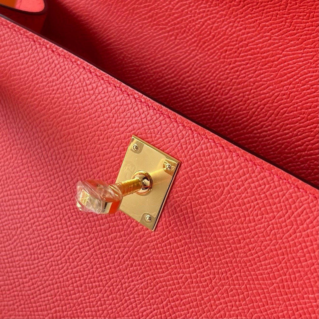 H**mes kelly pochette handmade bag in rouge piment epsom calfskin