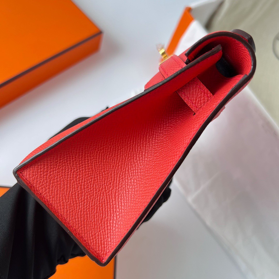 H**mes kelly pochette handmade bag in rouge piment epsom calfskin