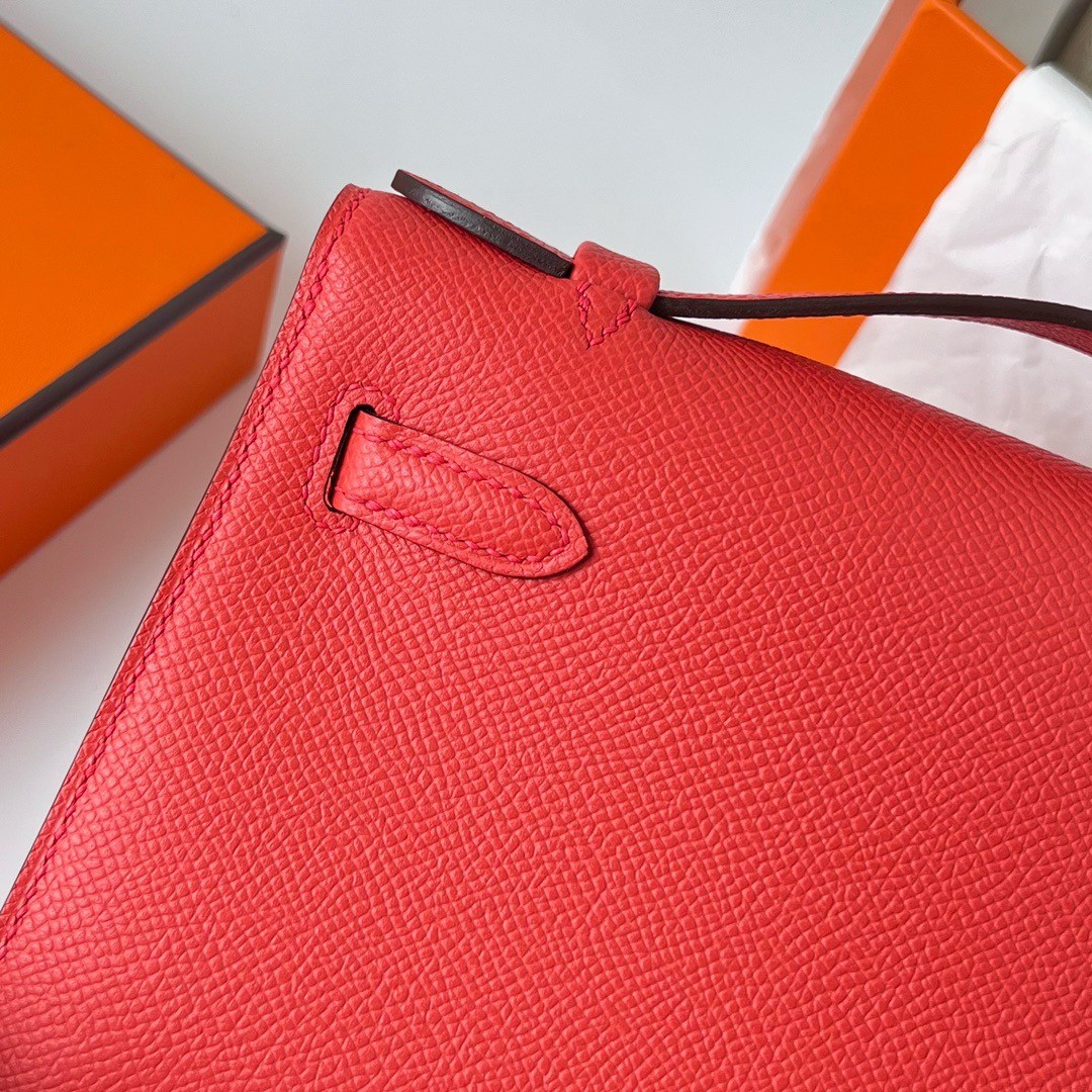 H**mes kelly pochette handmade bag in rouge piment epsom calfskin