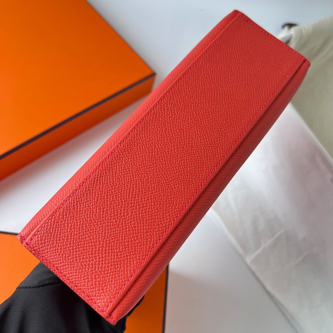 H**mes kelly pochette handmade bag in rouge piment epsom calfskin