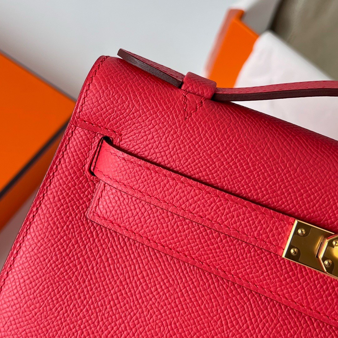 H**mes kelly pochette handmade bag in rose japour epsom calfskin