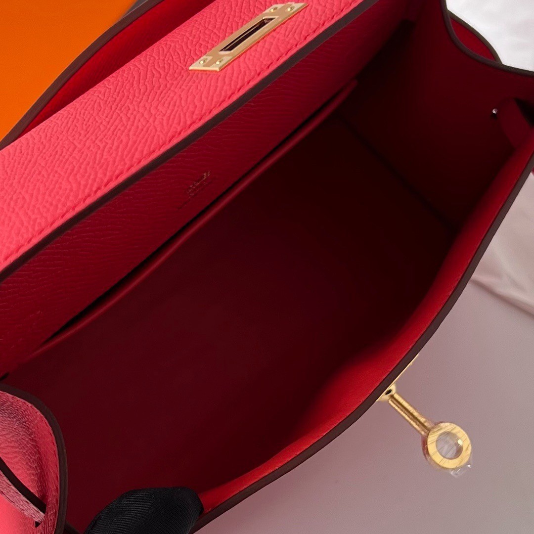 H**mes kelly pochette handmade bag in rose japour epsom calfskin