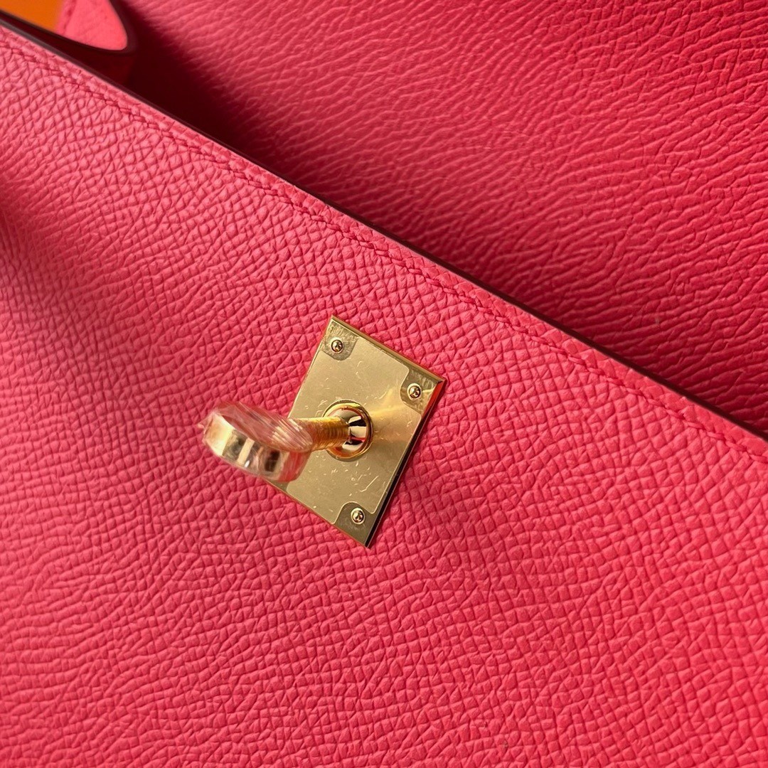 H**mes kelly pochette handmade bag in rose japour epsom calfskin