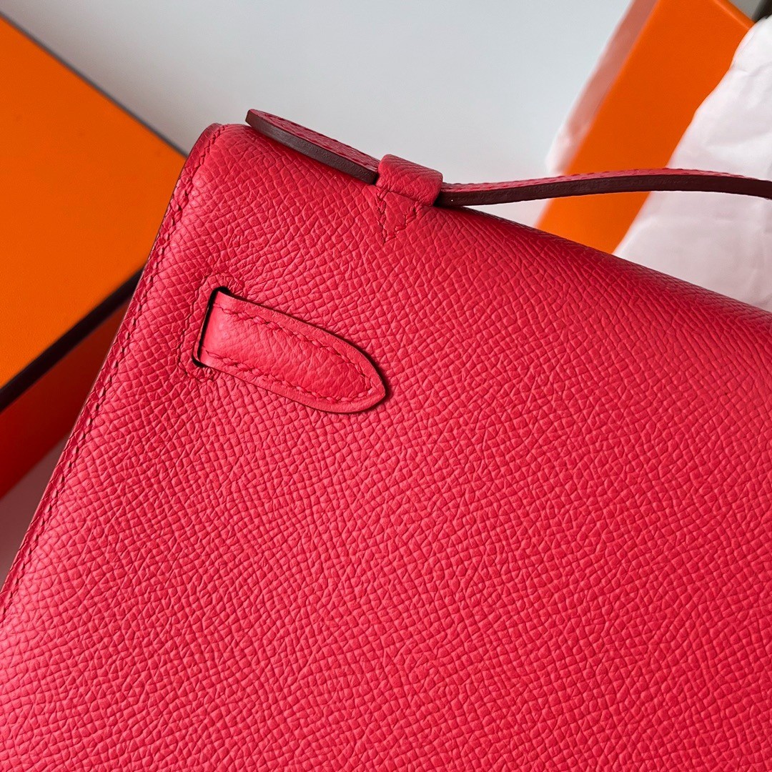 H**mes kelly pochette handmade bag in rose japour epsom calfskin