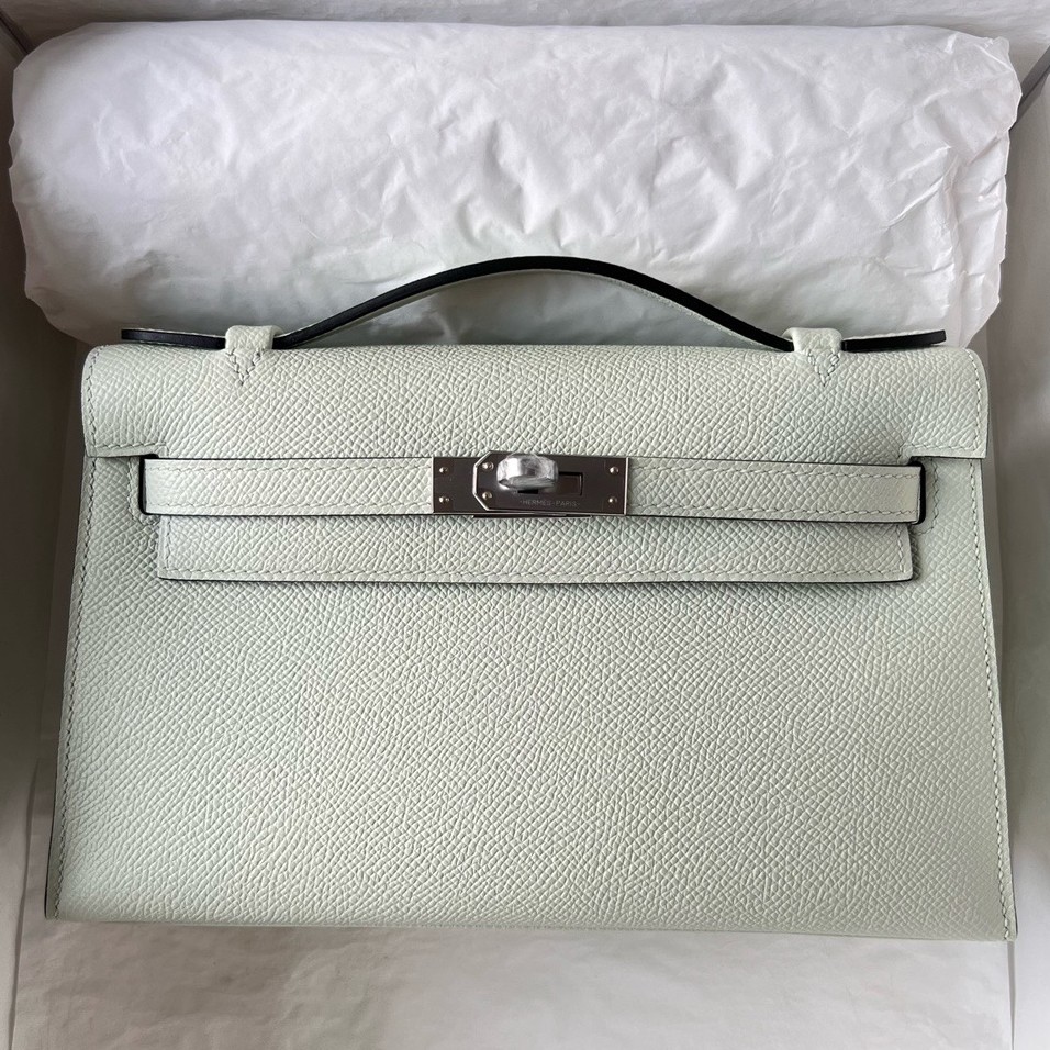 H**mes kelly pochette handmade bag in vert fizz epsom calfskin