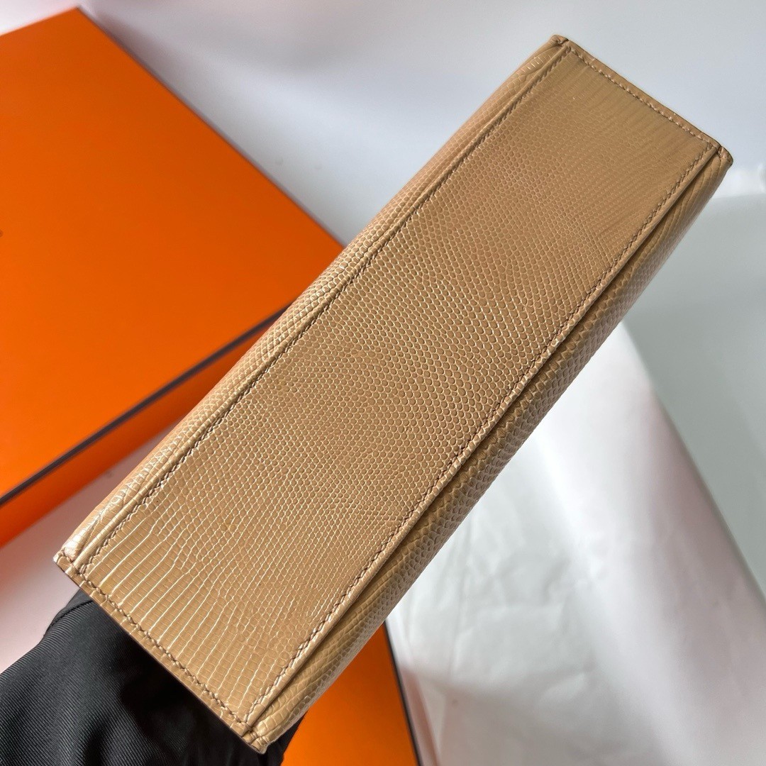 H**mes kelly pochette handmade bag in chai lizard skin