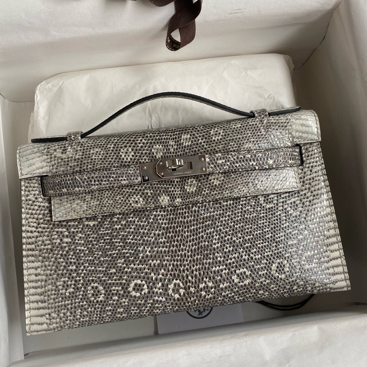 H**mes kelly pochette handmade bag in natural lizard skin