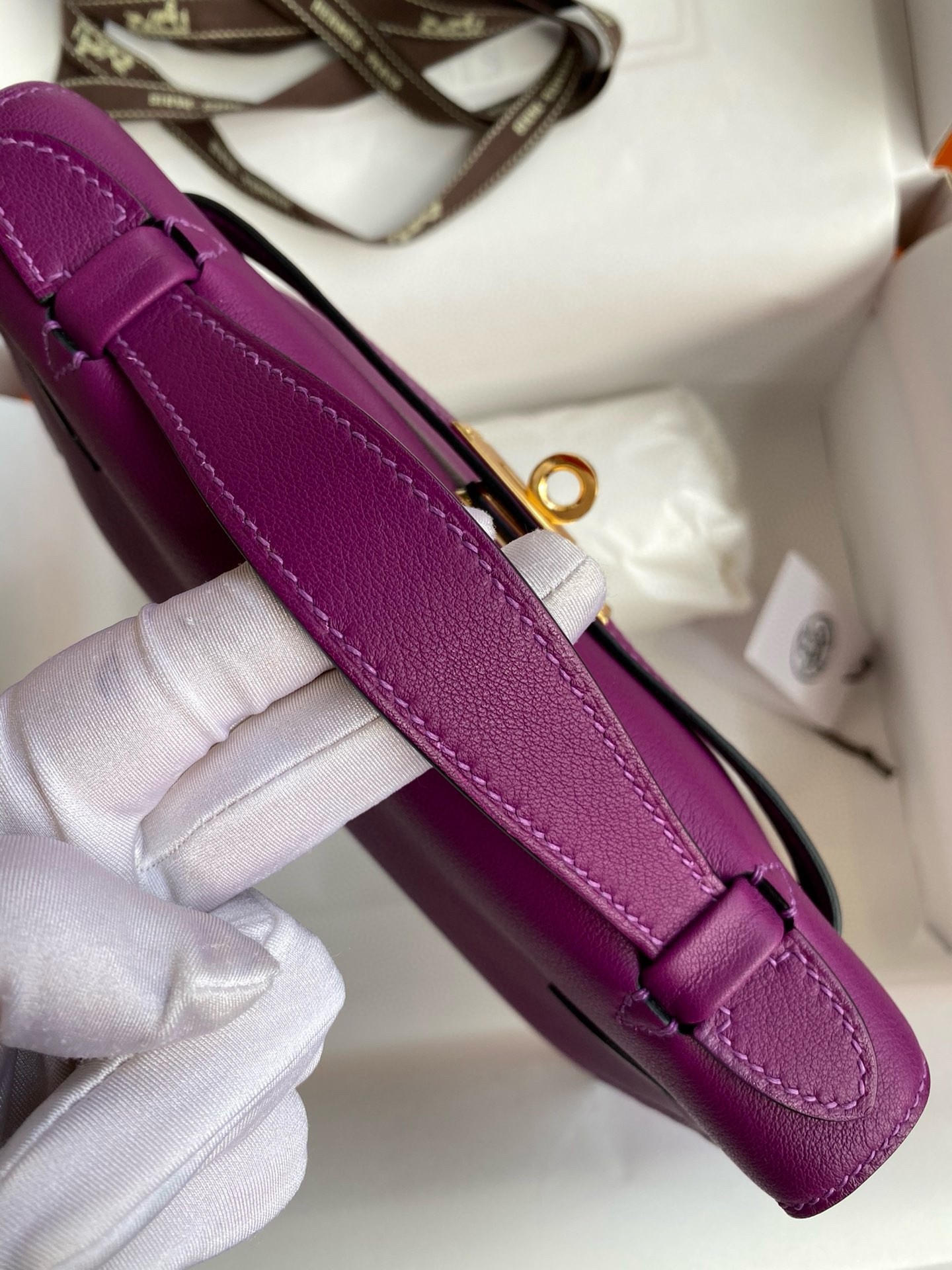H**mes kelly pochette handmade bag in anemone swift calfskin