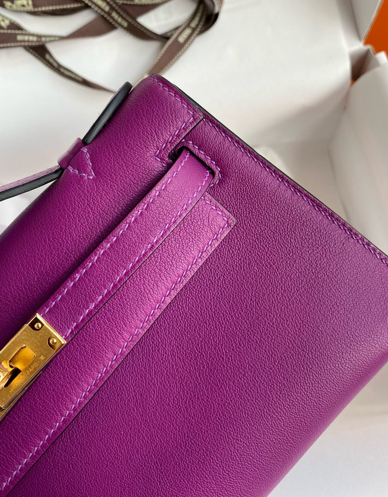 H**mes kelly pochette handmade bag in anemone swift calfskin