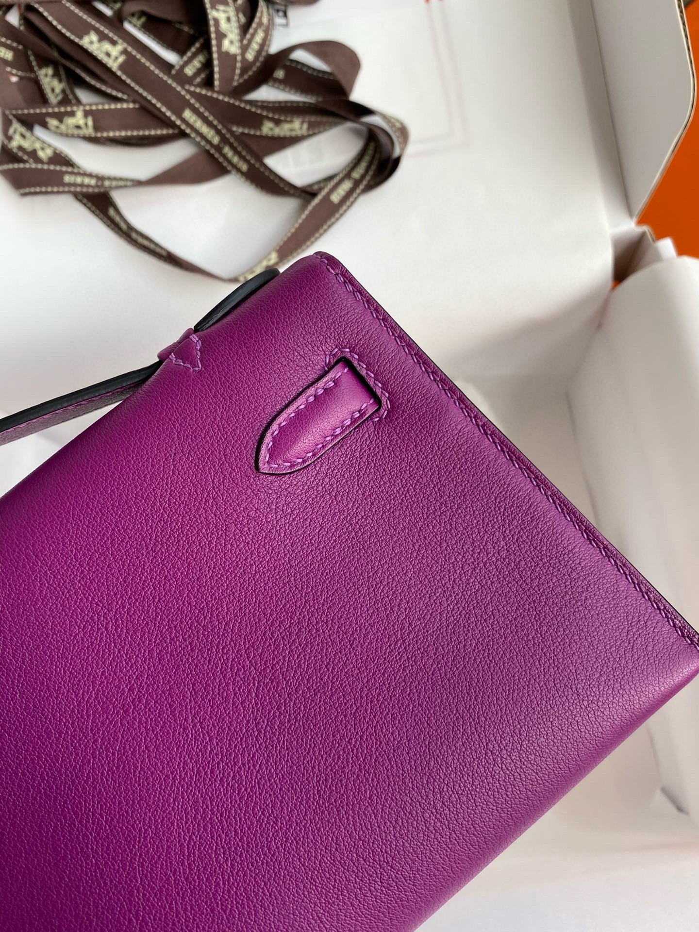 H**mes kelly pochette handmade bag in anemone swift calfskin