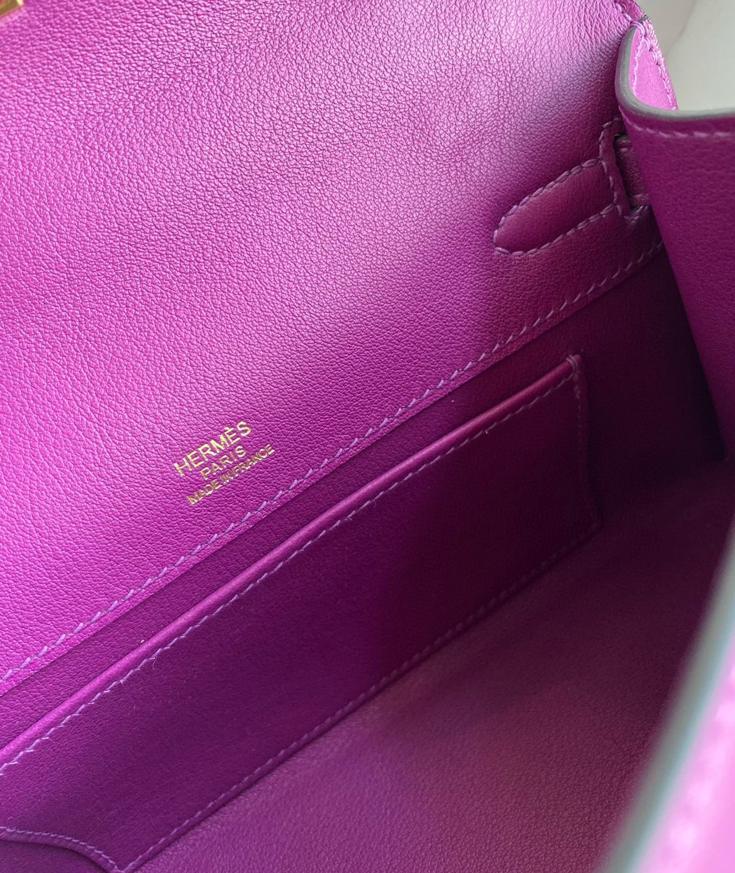 H**mes kelly pochette handmade bag in anemone swift calfskin