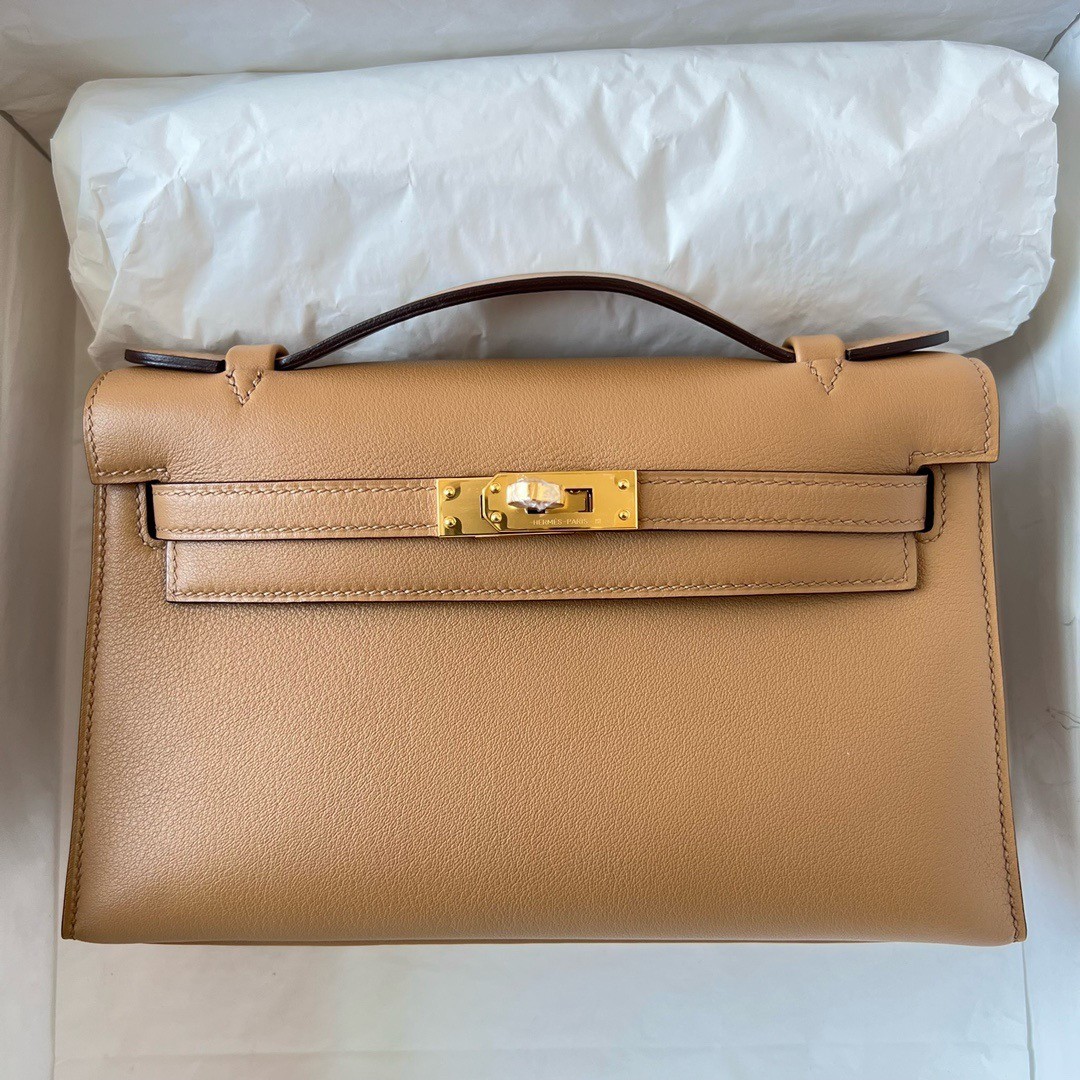 H**mes kelly pochette handmade bag in chai swift calfskin