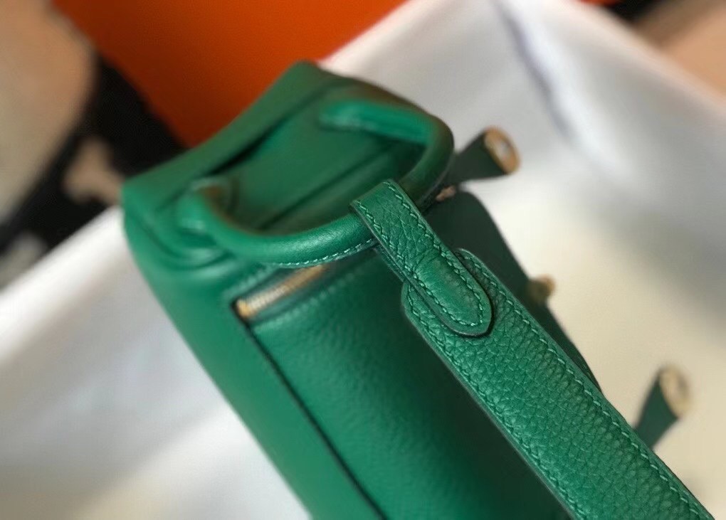 H**mes lindy mini bag in green clemence calfskin