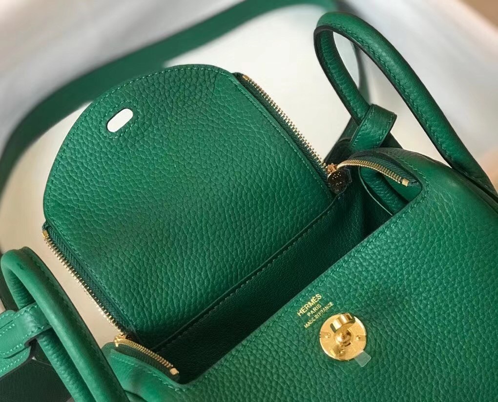 H**mes lindy mini bag in green clemence calfskin