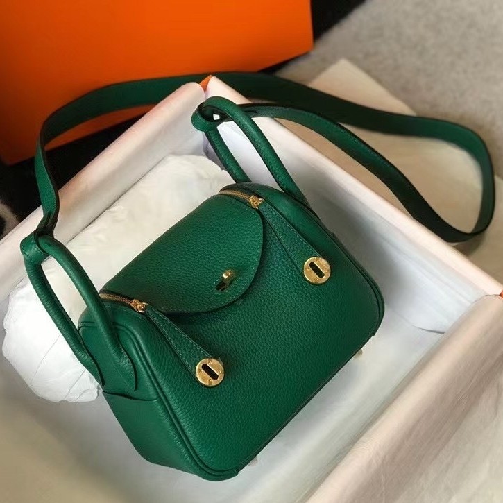 H**mes lindy mini bag in green clemence calfskin