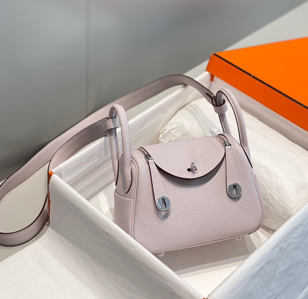 H**mes lindy mini bag in mauve pale clemence leather phw