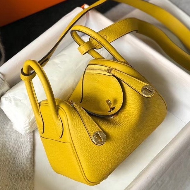 H**mes lindy mini bag in yellow clemence calfskin