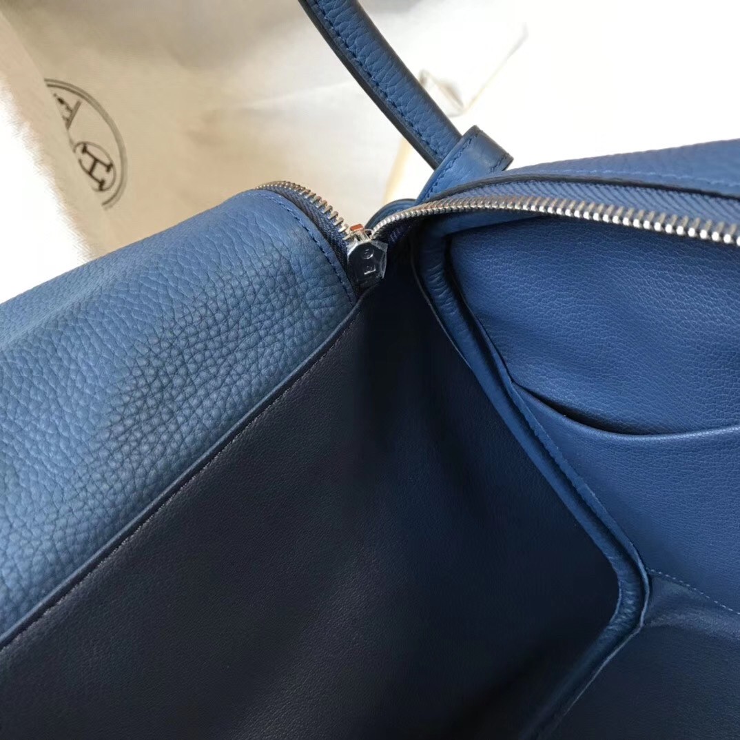 H**mes blue agate clemence lindy 30cm bag with phw
