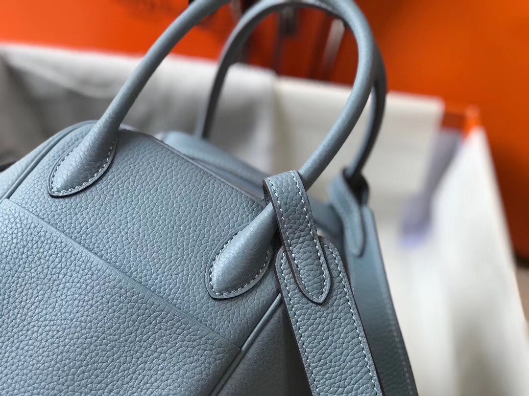 H**mes blue lin clemence lindy 30cm bag with phw
