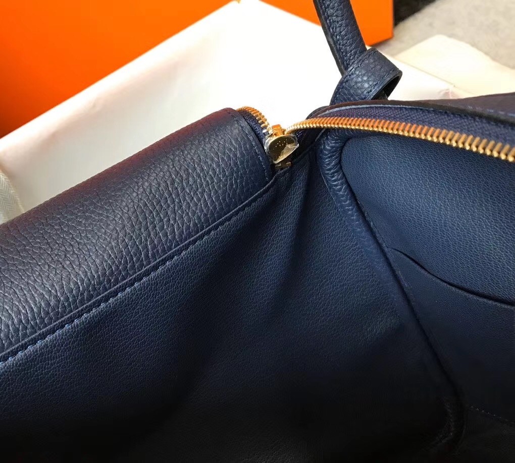H**mes dark blue clemence lindy 30cm bag with ghw