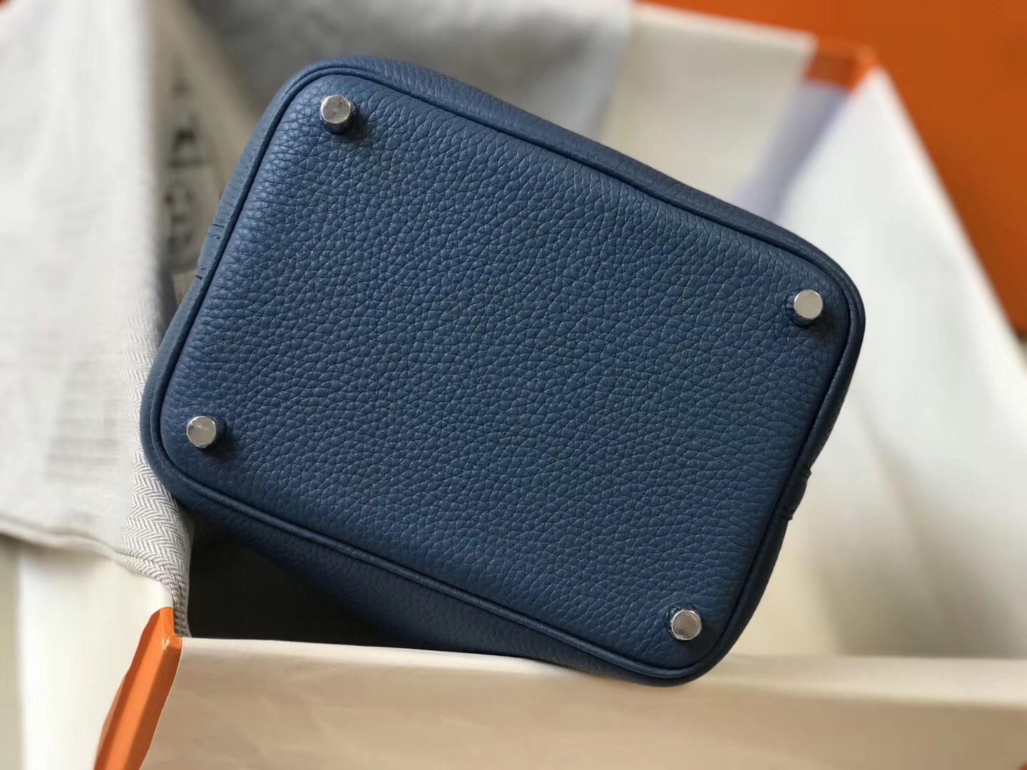 H**mes picotin lock 18 bag in blue agate clemence leather